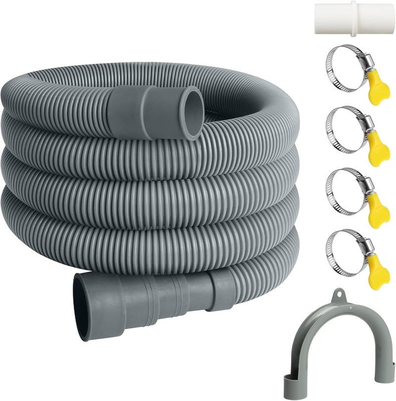 SDLDEER 6.5FT Washing Machine Drain Hose, Universal Dishwasher Hose Extension Kit with 1 U-Bend Holder, 1 Extension Adapter and 4 Hose Clamps - Image 1